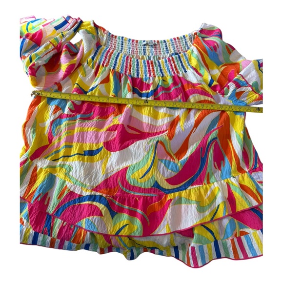 John Mark NWT Off Shoulder Rainbow Smocked Peasant Blouse Tiered 1X Boho Resort - Picture 9 of 15